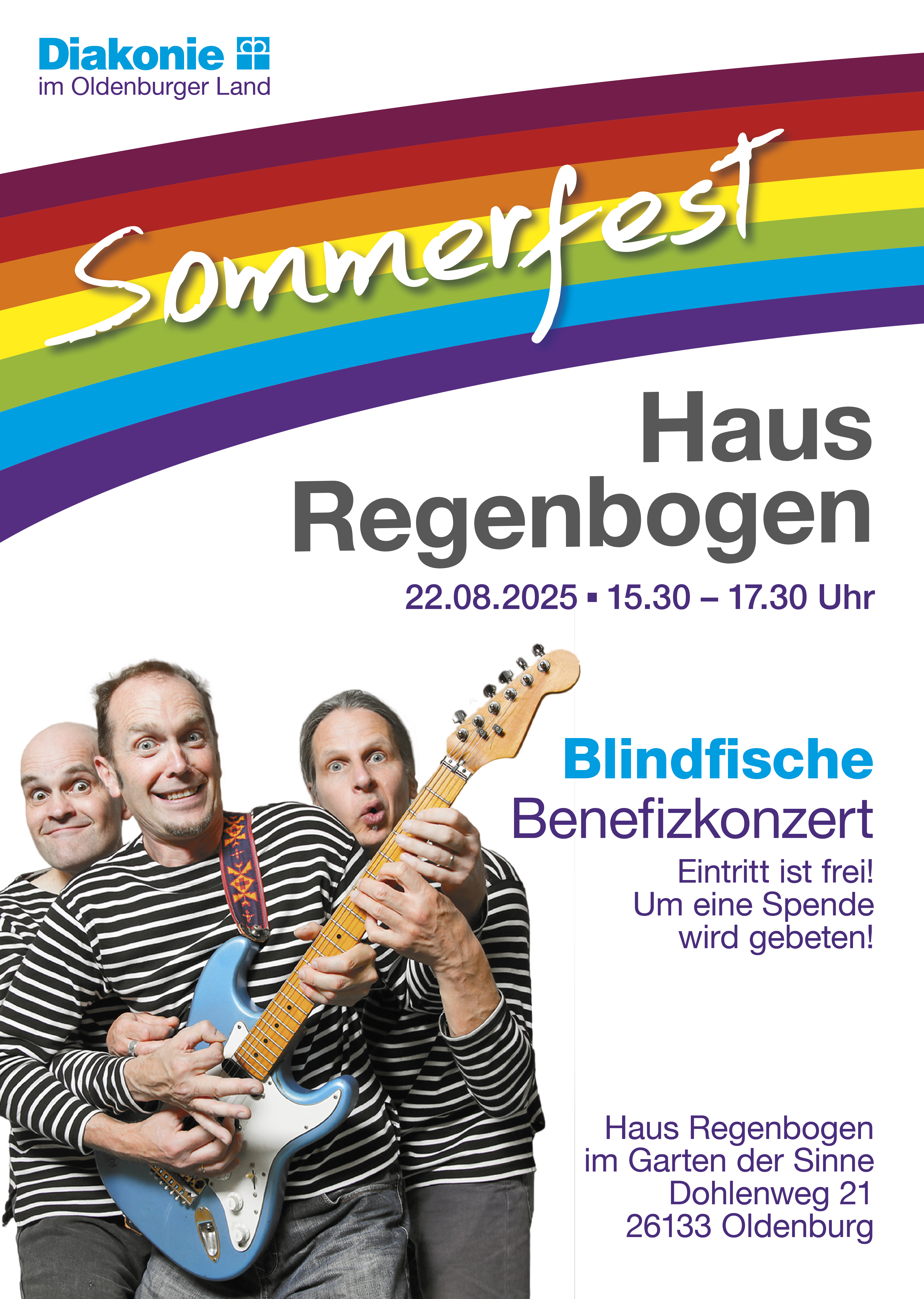 Die Oldenburger Band "Blindfische" spielt am 22. August 2025 ein Benefizkonzert im Garten der Sinne vom Haus Regenbogen. 